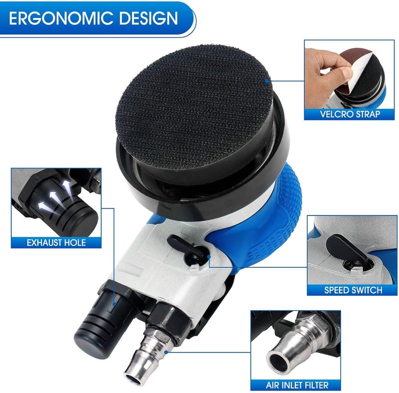 PUIMIT 3-Inch Mini Air Sander | High-Speed 11,000 RPM Pneumatic Orbital Tool | Compact DA Sander for Auto Detailing, Spot Repair & Small Projects - Image 2